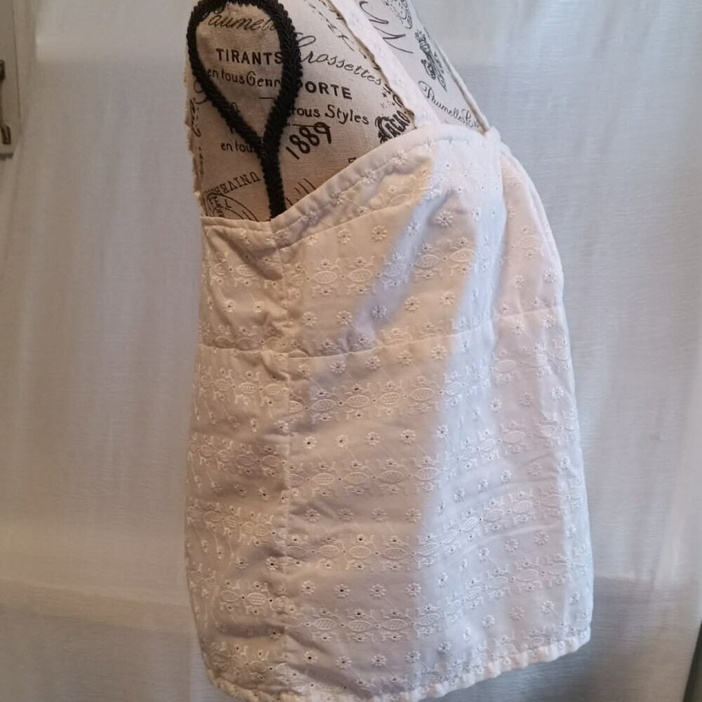 Cotton camisole with english embroidery and open back handmade, colorful buttons